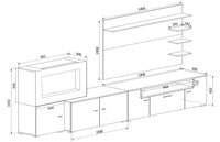 Mobili da soggiorno, camino elettrico a 5 livelli di fiamme, Bianco Opaco e Laccato Bianco Chiaro, 290x45x170cm  RF3663