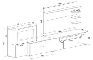 Mobili da soggiorno, camino elettrico a 5 livelli di fiamme, Bianco Opaco e Laccato Bianco Chiaro, 290x45x170cm  RF3663