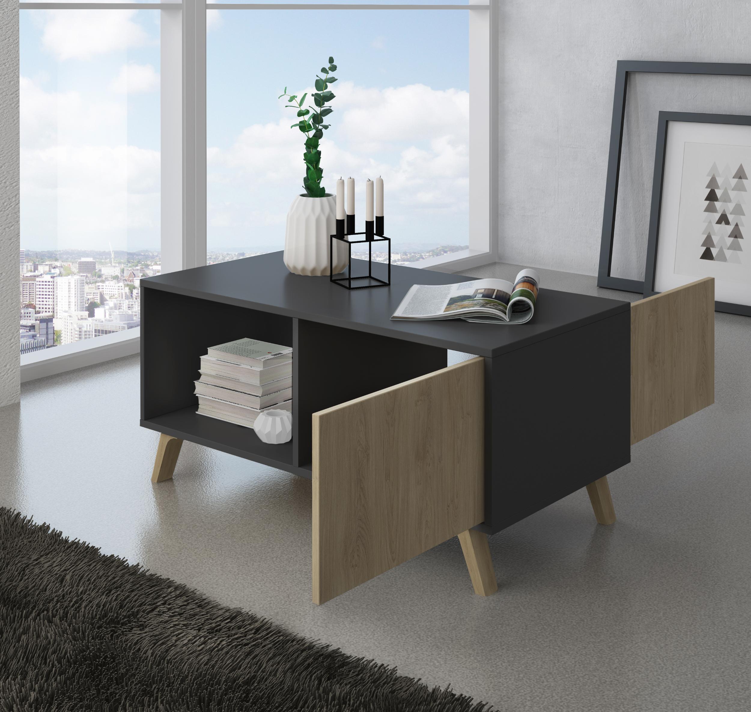 Tavolino 92x50x45cm per sala da pranzo Grigio Antracite e colore Rovere RF620