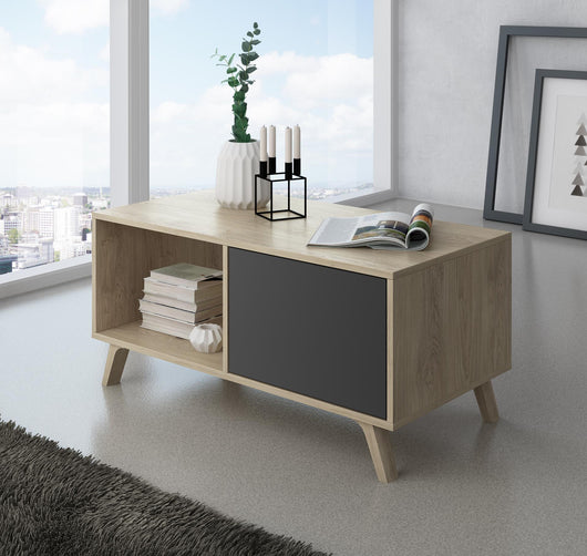 Tavolino 92x50x45cm per sala da pranzo colore Rovere e Grigio Antracite RF619