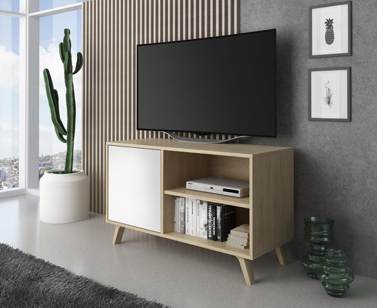 Mobile TV 95x40x57cm soggiorno salotto con porta sinistra colore Rovere e Bianco modello Wind RF613