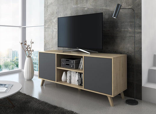 Mobile TV 137x40x57cm a 2 porte soggiorno colore Rovere e porte colore Grigio Antracite modello Wind RF615