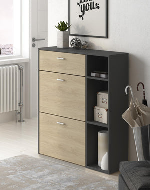 Scarpiera WIND, 90x26x101,5cm, colore Grigio Antracite e colore Rovere RF628