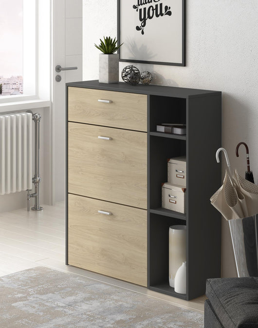 Scarpiera WIND, 90x26x101,5cm, colore Grigio Antracite e colore Rovere RF628