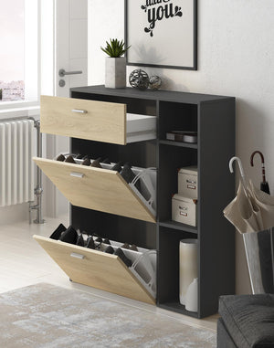 Scarpiera WIND, 90x26x101,5cm, colore Grigio Antracite e colore Rovere RF628