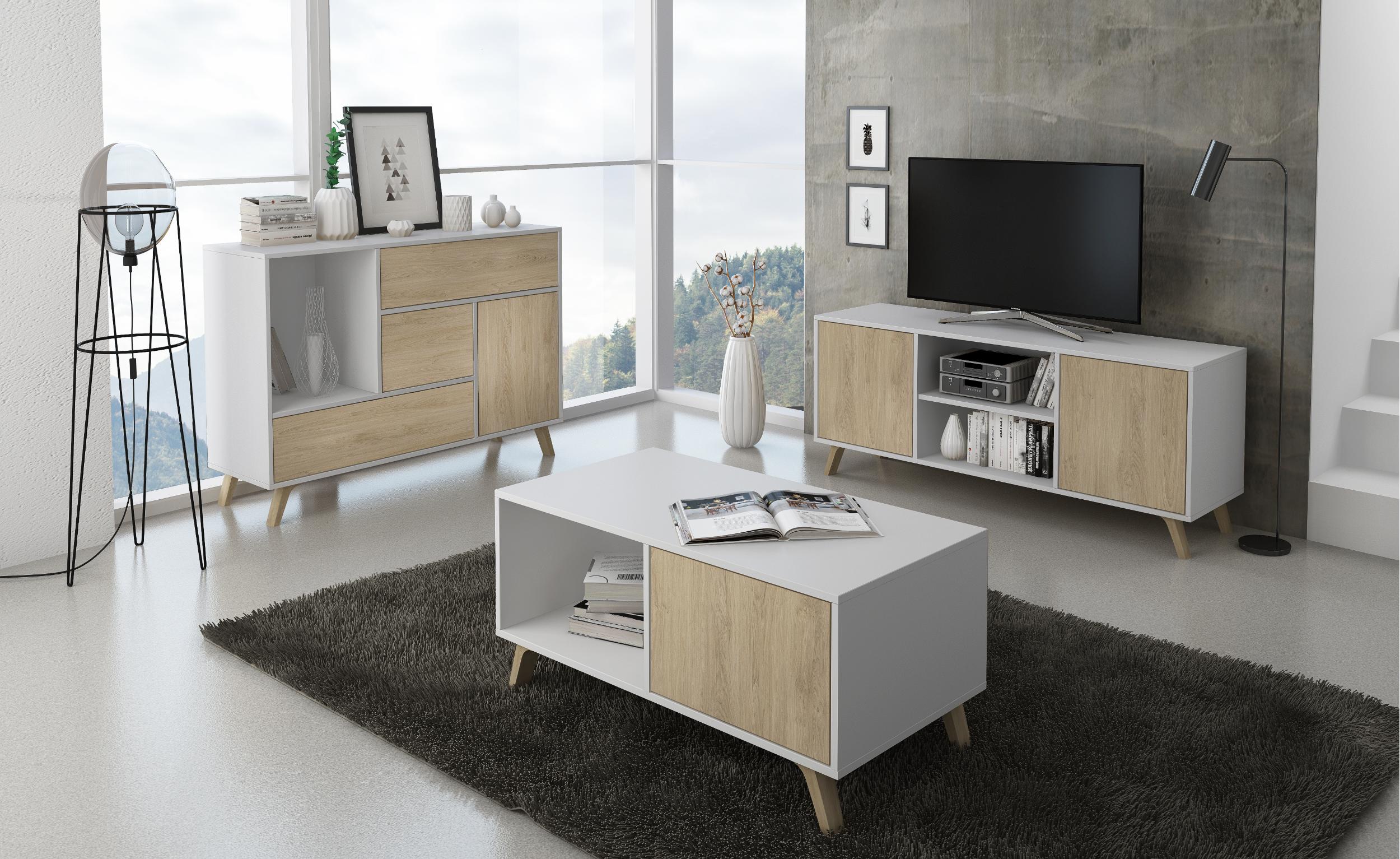 Tavolino 92x50x45cm per sala da pranzo Bianco e colore Rovere RF622