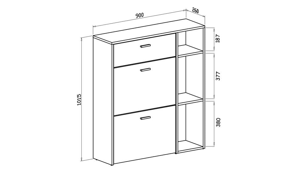 Scarpiera WIND, 90x26x101,5cm, colore Grigio Antracite e colore Rovere RF628