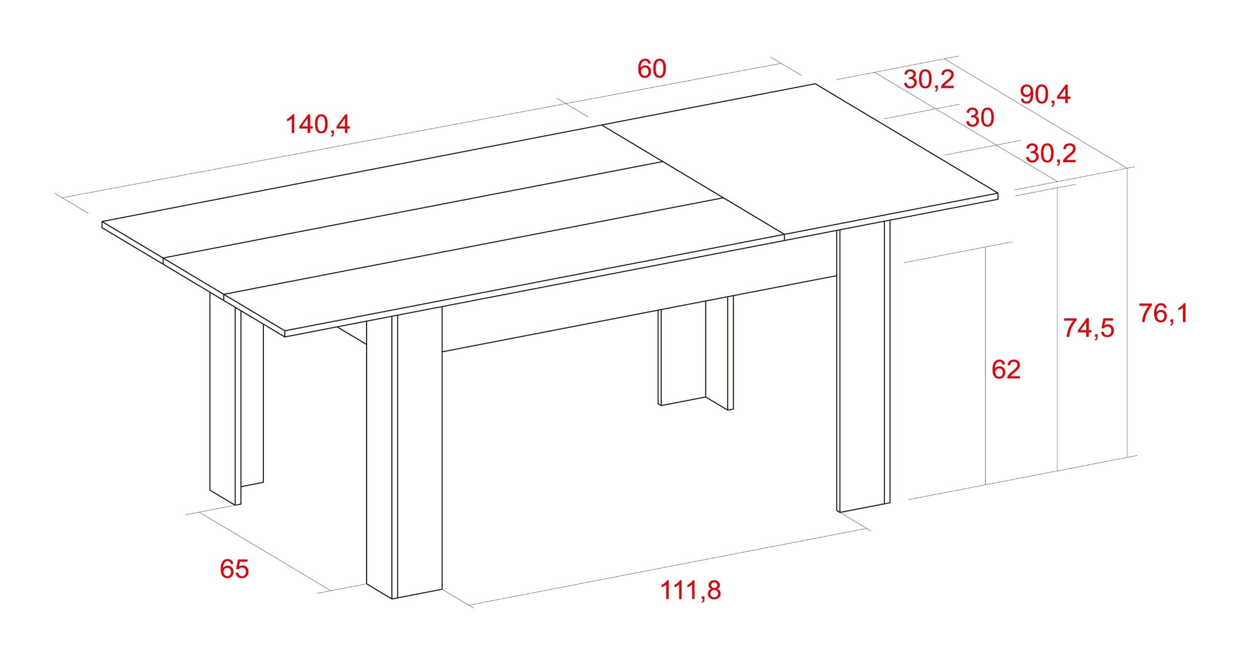 Tavolo da pranzo allungabile 140 fino 200x90x76cm, colore Naturale RF754