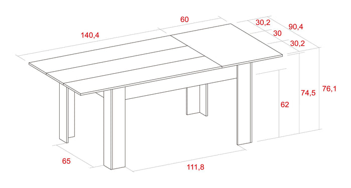 Tavolo da pranzo allungabile 140 fino 200x90x76cm, colore Naturale RF754
