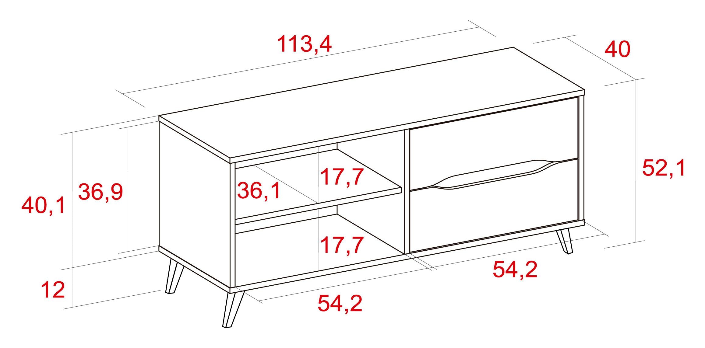 Mobile TV 113x40x52cm per soggiorno con 2 cassetti e 1 porta soggiorno colore Rovere e Grigio Modello KAI RF756