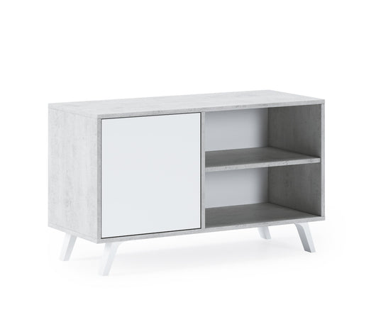Mobile TV 95x40x57cm soggiorno salotto con porta sinistra colore grigio cemento e Bianco, modello Wind RF657