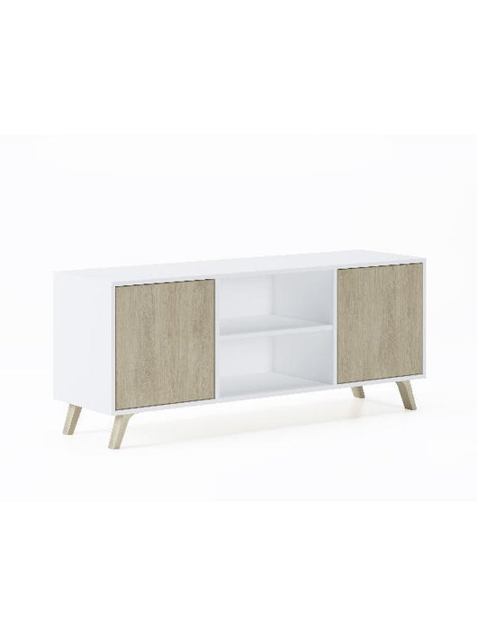 Mobile TV 137x40x57cm a 2 porte soggiorno colore bianco, colore porte colore Rovere modello Wind RF618