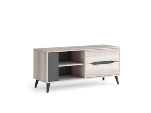 Mobile TV 113x40x52cm per soggiorno con 2 cassetti e 1 porta soggiorno colore Rovere e Grigio Modello KAI RF756