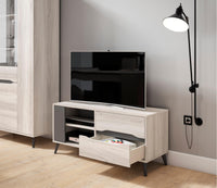 Mobile TV 113x40x52cm per soggiorno con 2 cassetti e 1 porta soggiorno colore Rovere e Grigio Modello KAI RF756