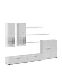 Mobile TV 300x42x189cm Parete da soggiorno e pranzo contemporaneo colore Bianco Laccato e Bianco Mate RF9