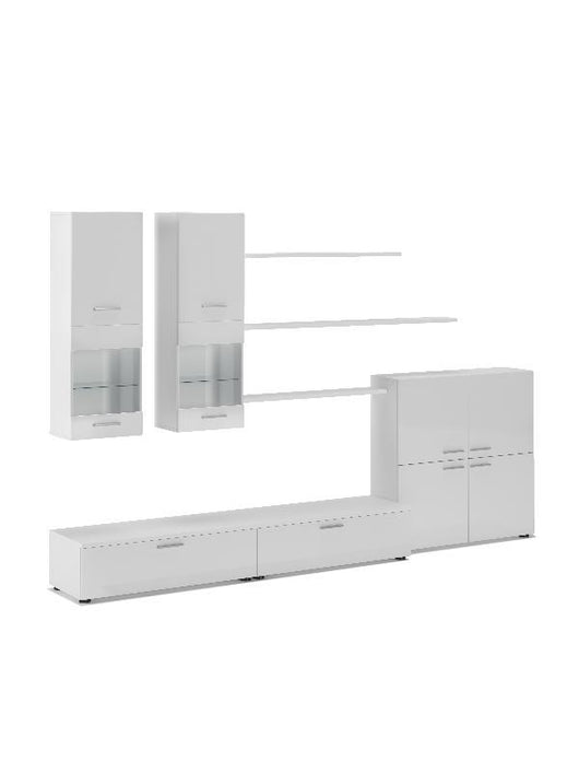 Mobile TV 300x42x189cm Parete da soggiorno e pranzo contemporaneo colore Bianco Laccato e Bianco Mate RF9