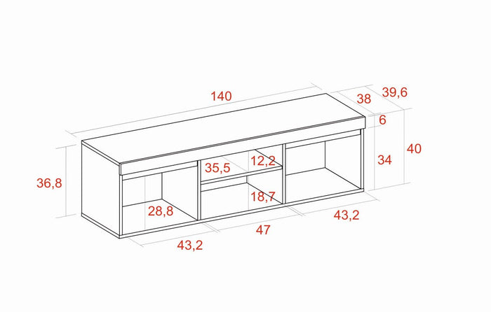 Mobile TV 140x40x41cm per soggiorno con 2 porte e 2 comparti colore Rovere e nero modello Naturale RF890