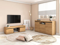 Mobile TV 140x40x41cm per soggiorno con 2 porte e 2 comparti colore Rovere e nero modello Naturale RF890