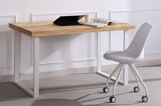 Scrivania NATURALE 120x60x73 stile nordico colore Rovere spessore 54mm con Gambe in metallo colore Bianco RF925