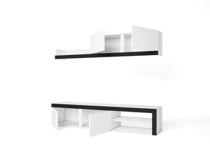 Mobile da Soggiorno IDEM - 1 Mobile TV - 1 Mensola e Armadietto  - Bianco/Nero - 200x40x180cm RF958