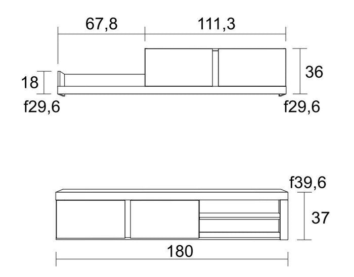 Mobile da Soggiorno IDEM - 1 Mobile TV - 1 Mensola e Armadietto  - Bianco/Nero - 200x40x180cm RF958