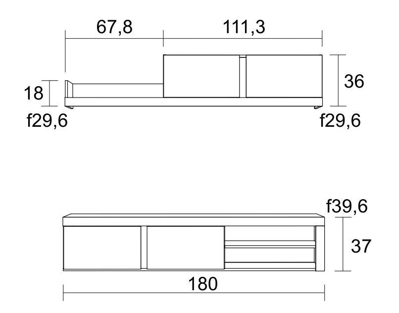 Mobile da Soggiorno IDEM - 1 Mobile TV - 1 Mensola e Armadietto  - Bianco/Nero - 200x40x180cm RF958