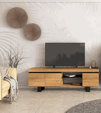 Mobile TV 160x40x53cm da soggiorno con 2 ante e 2 alloggi colore Rovere e Nero modello Naturale RF984