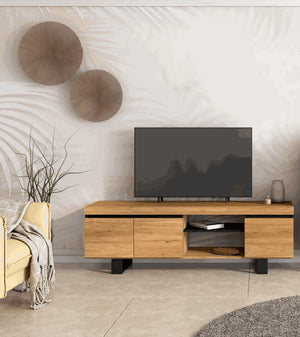 Mobile TV 160x40x53cm da soggiorno con 2 ante e 2 alloggi colore Rovere e Nero modello Naturale RF984