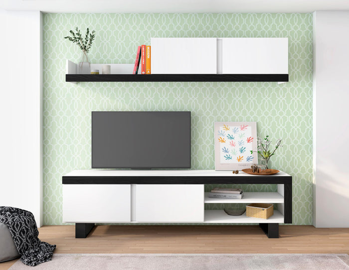 Mobile da Soggiorno IDEM,  200x40x180cm Mobile TV basso, Colore Bianco/Nero, stile moderno 200x40x180cm RF987