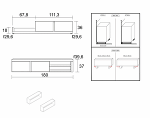 Mobile da Soggiorno IDEM,  200x40x180cm Mobile TV basso, Colore Bianco/Nero, stile moderno 200x40x180cm RF987