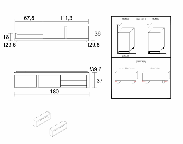 Mobile da Soggiorno IDEM,  200x40x180cm Mobile TV basso, Colore Bianco/Nero, stile moderno 200x40x180cm RF987