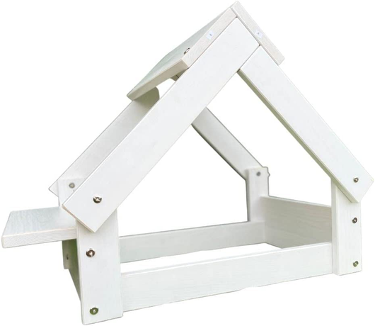 Casetta per cani 76x44x55cm con Letto in legno naturale FSC e 2 supporti per ciotola colore bianco RF991