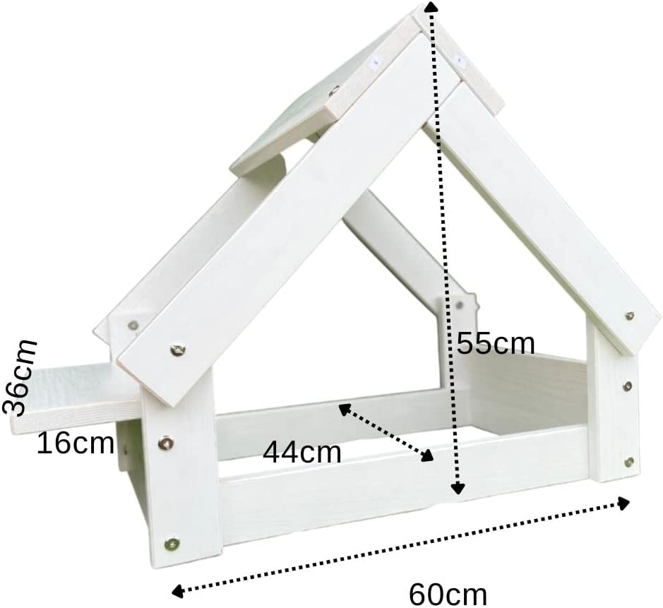 Casetta per cani 76x44x55cm con Letto in legno naturale FSC e 2 supporti per ciotola colore bianco RF991