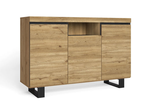 Credenza Soggiorno 140x40x92cm per Sala da pranzo Ufficio 3 Porte 1 Vano Nordico colore Rovere e Nero RF985