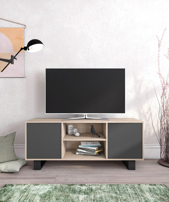 Mobile TV 137x40x57cm con 2 porte salone-soggiorno colore Rovere e Grigio Antracite modello Wind RF1005