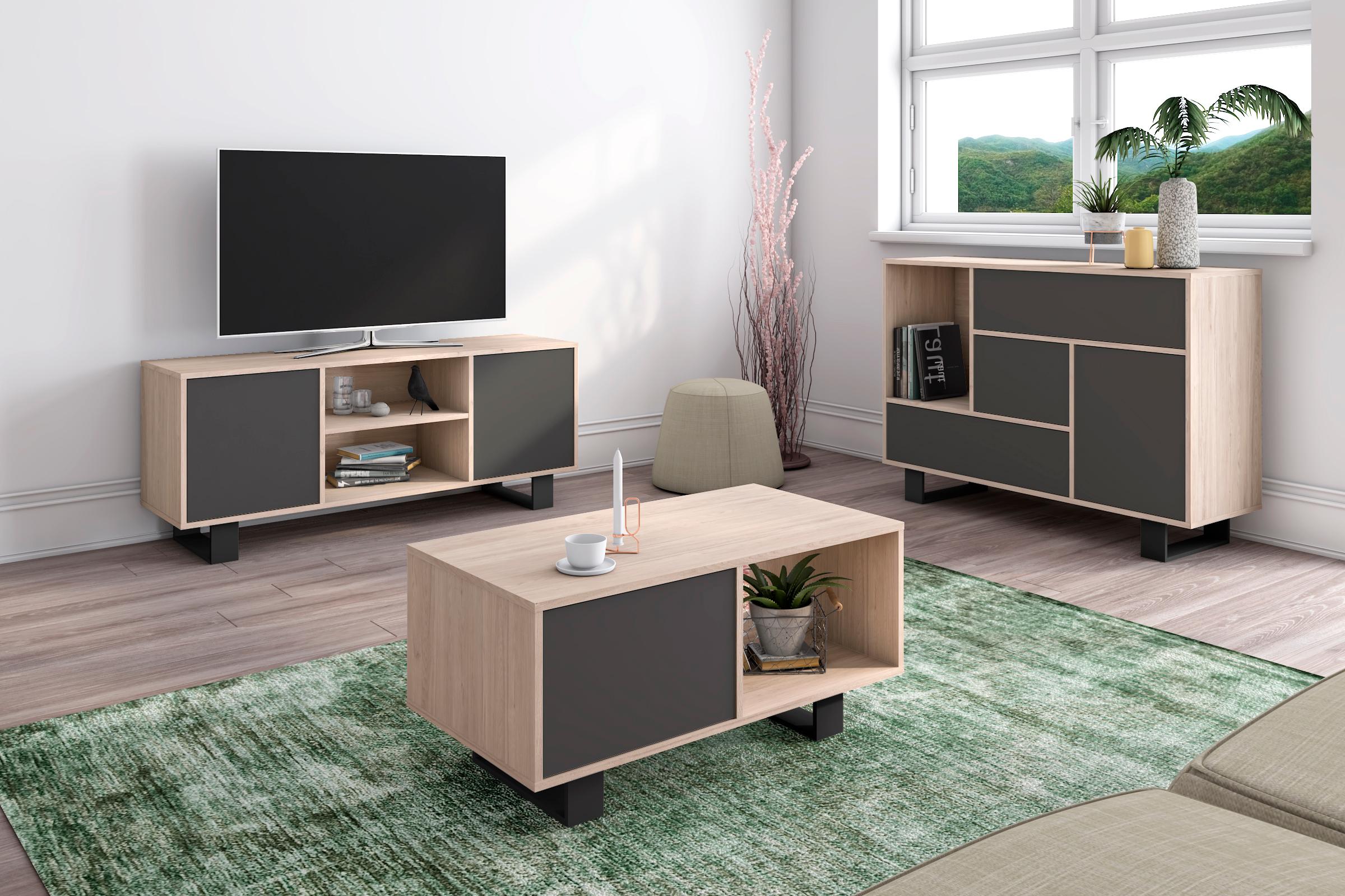 Mobile TV 137x40x57cm con 2 porte salone-soggiorno colore Rovere e Grigio Antracite modello Wind RF1005