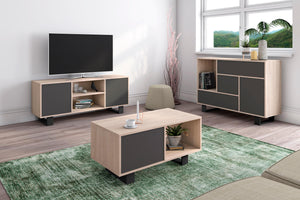 Mobile TV 137x40x57cm con 2 porte salone-soggiorno colore Rovere e Grigio Antracite modello Wind RF1005