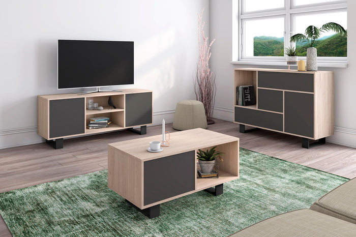 Mobile TV 137x40x57cm con 2 porte salone-soggiorno colore Rovere e Grigio Antracite modello Wind RF1005