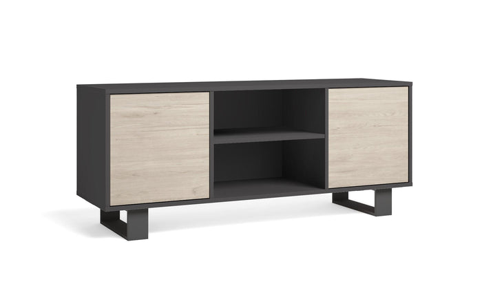 Mobile TV 137x40x57cm con 2 porte soggiorno colore Grigio Antracite e colore Rovere modello Wind RF1006