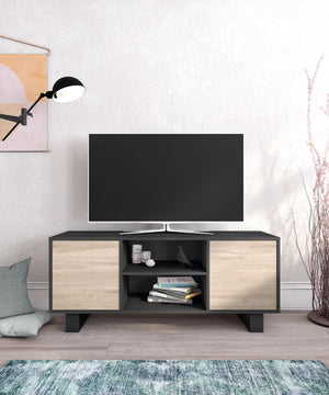 Mobile TV 137x40x57cm con 2 porte soggiorno colore Grigio Antracite e colore Rovere modello Wind RF1006