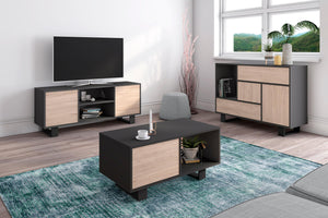 Mobile TV 137x40x57cm con 2 porte soggiorno colore Grigio Antracite e colore Rovere modello Wind RF1006