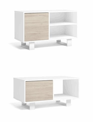 Mobile per Soggiorno composto da 1 Mobile TV100 e 1 Tavolino Bianco/colore Rovere, Gambe Bianche RF1126