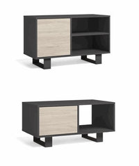 Mobile per Soggiorno e Sala da Pranzo composto da 1 Mobile TV100 e 1 Tavolino colore Grigio e colore Rovere con Gambe Nere RF1122