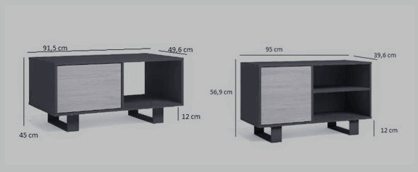 Mobile per Soggiorno e Sala da Pranzo composto da 1 Mobile TV100 e 1 Tavolino colore Rovere e Grigio con Gambe Nere RF1124
