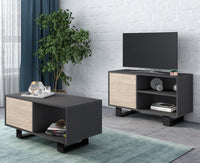 Mobile per Soggiorno e Sala da Pranzo composto da 1 Mobile TV100 e 1 Tavolino colore Grigio e colore Rovere con Gambe Nere RF1122