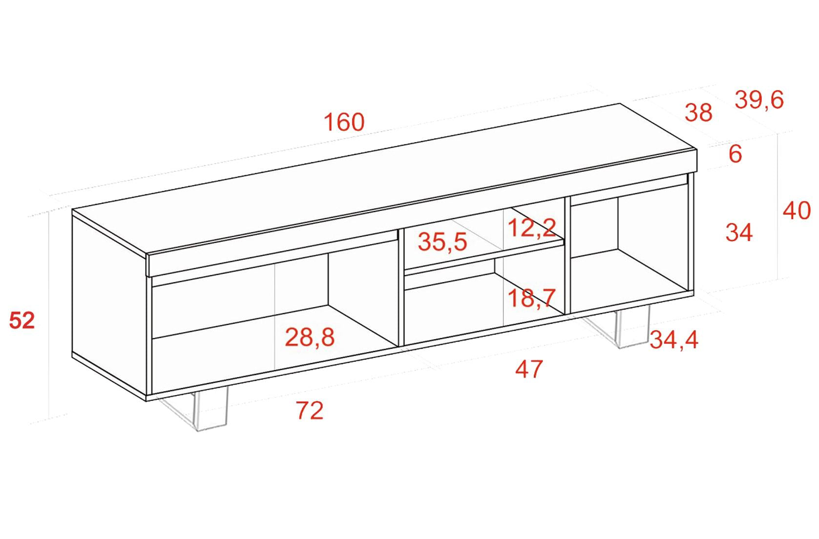 Mobile TV 160x40x53cm da soggiorno con 2 ante e 2 alloggi colore Rovere e Nero modello Naturale RF984