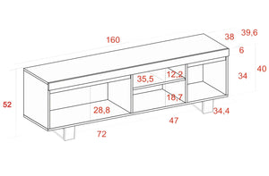 Mobile TV 160x40x53cm da soggiorno con 2 ante e 2 alloggi colore Rovere e Nero modello Naturale RF984
