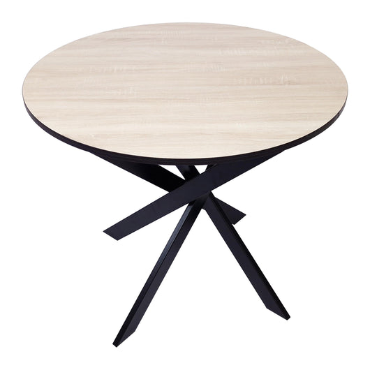Tavolo da pranzo rotondo ZEN, 90x90x77cm, per 4 persone, colore Rovere e nero, Gambe in metallo laccato nero opaco RF1145