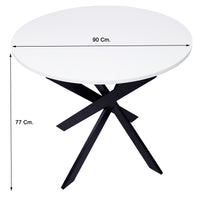 Tavolo da pranzo rotondo ZEN, 90x90x77cm, per 4 persone, Colore bianco opaco, Gambe in metallo laccato nero opaco RF1934
