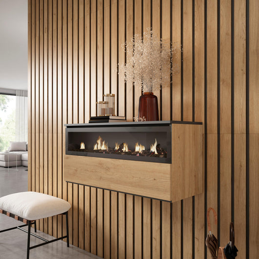 Caminetto elettrico LED, 102x35x45cm, 1 apertura, 1 porta, da appendere, colore Rovere e nero RF2320